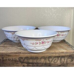 Tong Ya Melamine Serving Bowls #309 Set Of 3 Floral Decor Blue & Pink 2 Sizes